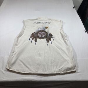 BIKER DESIGN Button Down Shirt Eagle Feathers White Cotton Fringe Sleeves Men L